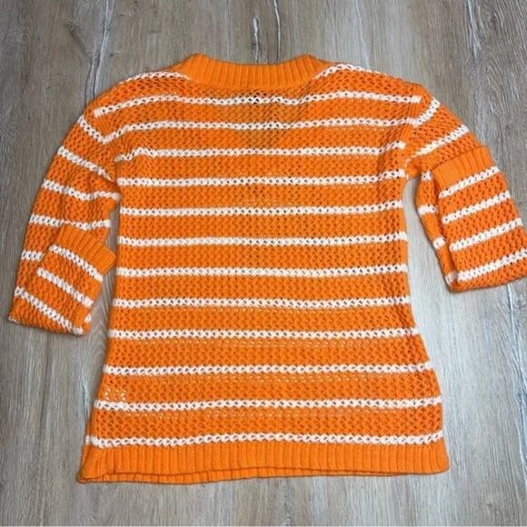 Talbot's Pull Over Open Weave Striped Cotton Sweater Side slits Orange plus 2X - Picture 5 of 8